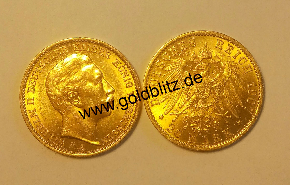Goldmünze 20 Goldmark Wilhelm II - zum Schließen ins Bild klicken